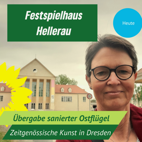 Ulrike Caspary vor dem Festspielhaus Hellerau, Text: Übergabe sanierter Ostflügel, Zeitgenössische Kunst in Dresden
