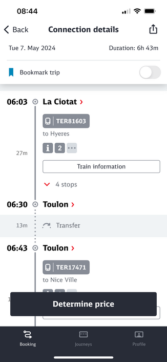 My connection - 06:03 train La Ciotat to Toulon, changing there onwards towards Nice
