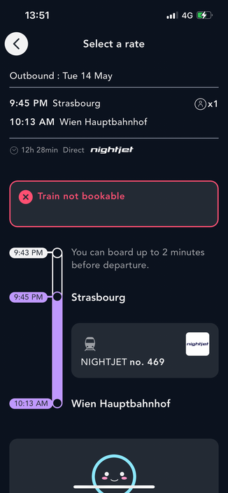 SNCF Screenshot Not showing Nightjet prices