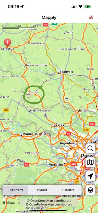 Railway map highlighting Gisors 