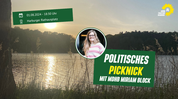 Politisches Picknick mit MdHB Miriam Block, 01.08.2024 um 18:30 am Harburger Rathausplatz.