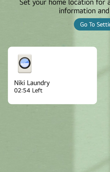 screenshot of a manufactures app for home appliances where the washing machine is named Niki Laundry