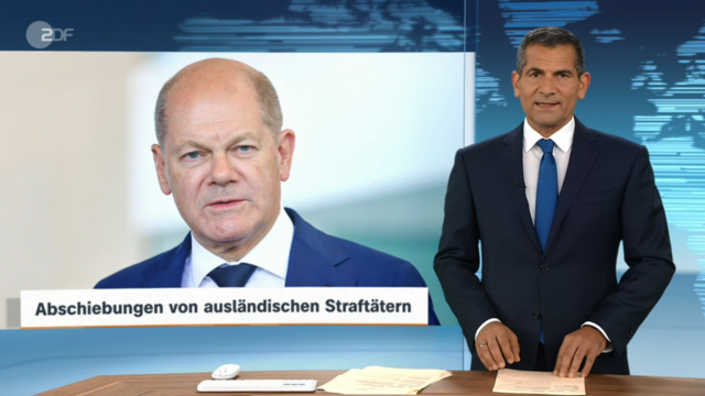 ZDF Heute Nachrichtigen mit Bild von Olaf Scholz und der Unterschrift: Abschiebungen von ausländischen Straftätern
