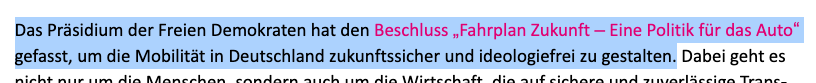 Das Präsidium der Freien Demokraten hat den Beschluss „Fahrplan Zukunft - Eine Politik für das Auto