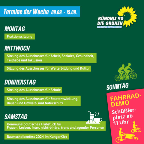 Unsere Termine der Woche vom 09.09.-15.09.