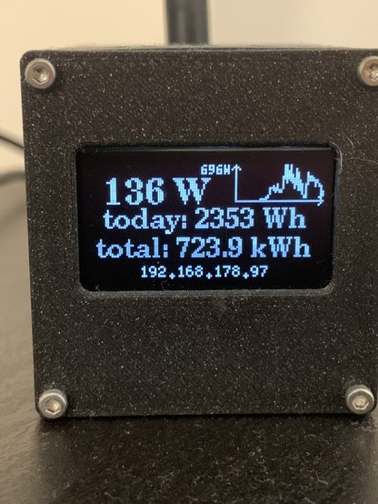 OpenDTU Box zeigt 2353Wh Tagesertrag an.