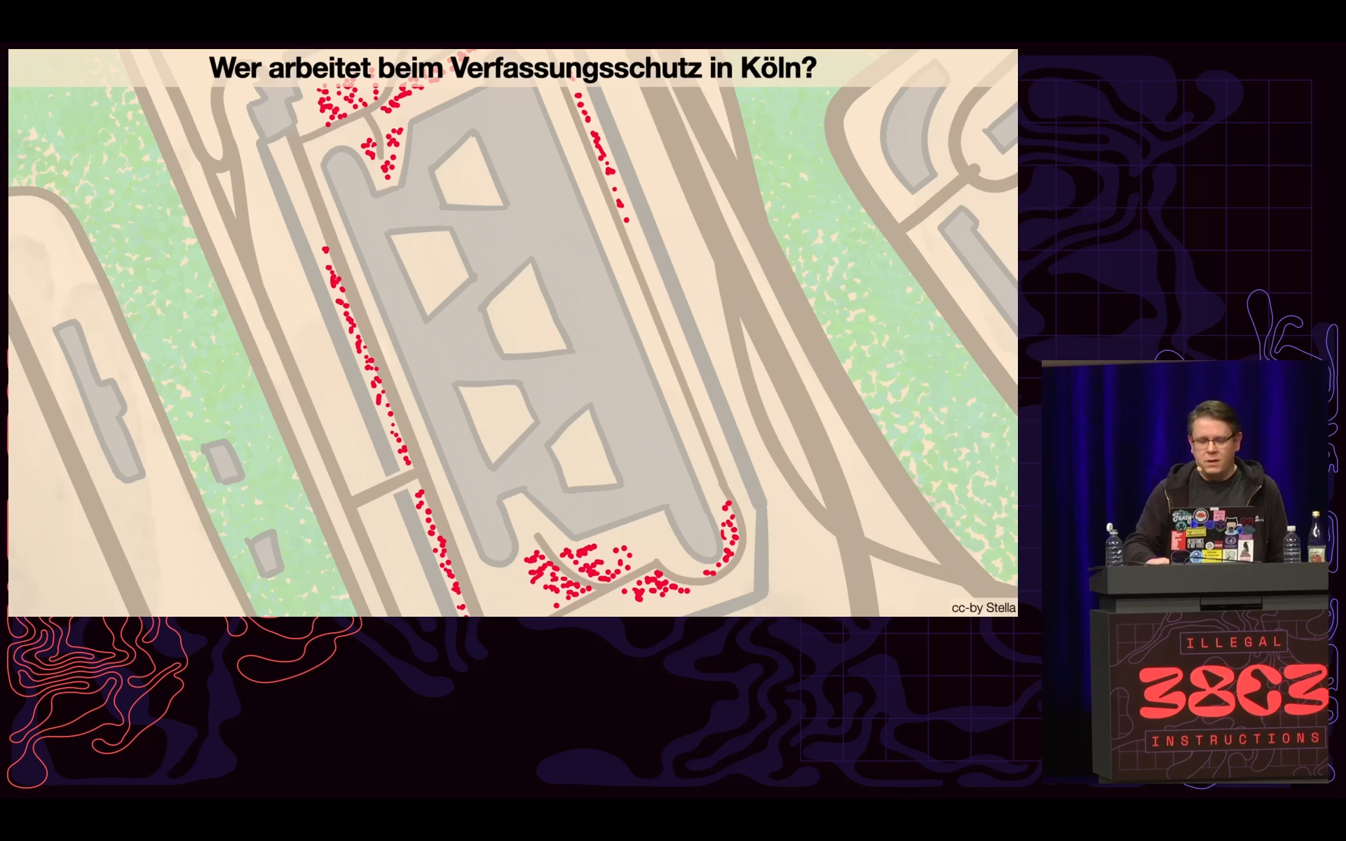 Skizzierte Geokoordinaten der Verfassungsschutz-Mitarbeitenden, in Köln. Siehe auch https://osm.org/go/0GDpKIIq?m=&relation=2613796